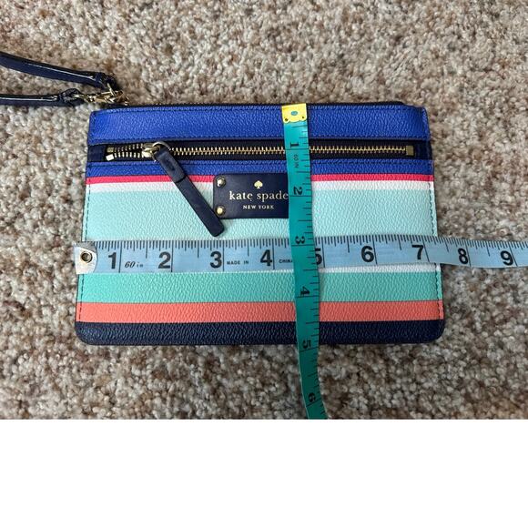 KATE SPADE bag/purse; Colorful striped Wristlet;  two pockets with Card slots - Picture 3 of 5